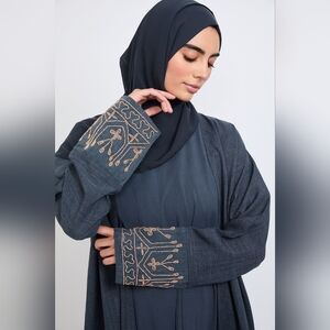 Embroidered Navy Abaya with Gold Accents